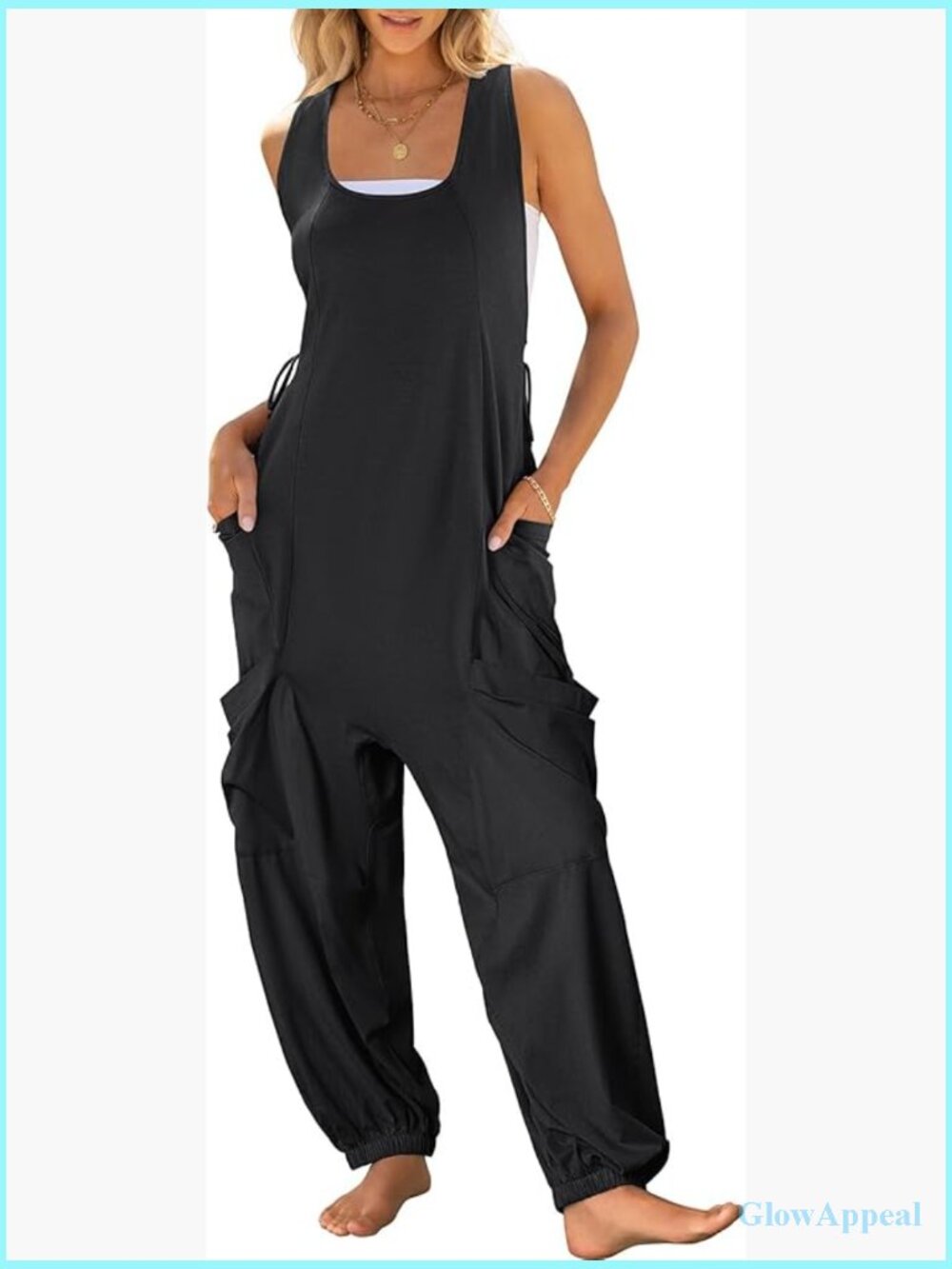 Sleeveless Loose Jumpsuit with Pockets Harem Pants Romper Summer Outfit Trendy